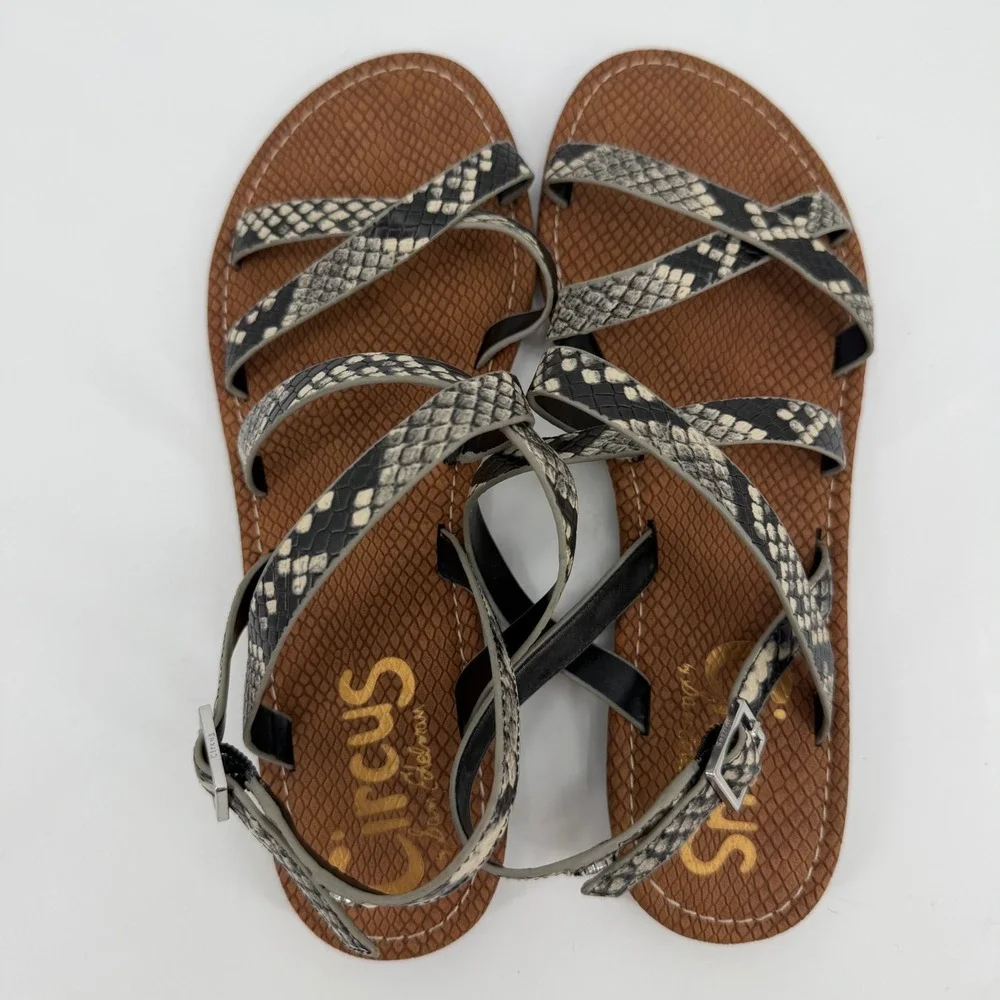 Circus by Sam Edelman Womens 8.5 Snakeskin Print Strappy Slingback Flat Sandals